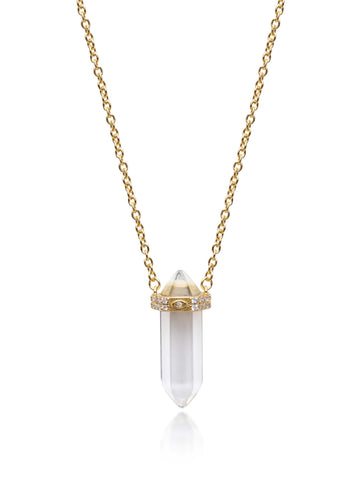 Nialaya Women's Necklace Clear Quartz Crystal Necklace with Engraved Evil Eye Detail 18 Inches / 45.72 cm WNECK_112